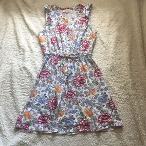 Loft Floral Print Ruffle Tie Waist Belted Dress XS